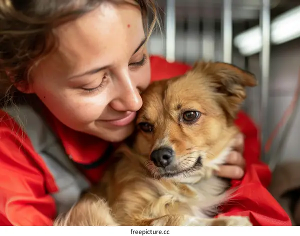 Young woman hugging a small dog
