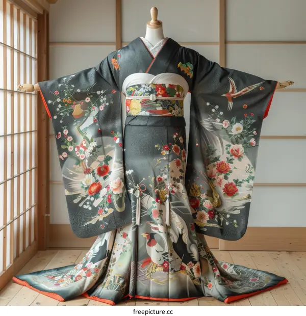 A woman wearing a traditional Japanese wedding kimono