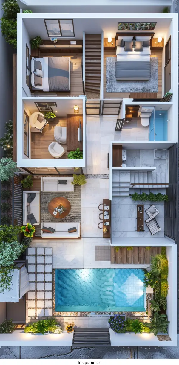 Modern House Floor Plan with Pool and Patio