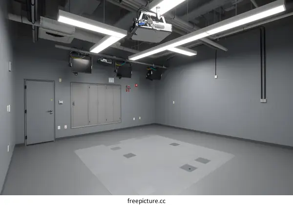 Empty Room With Projector and Ceiling Lights