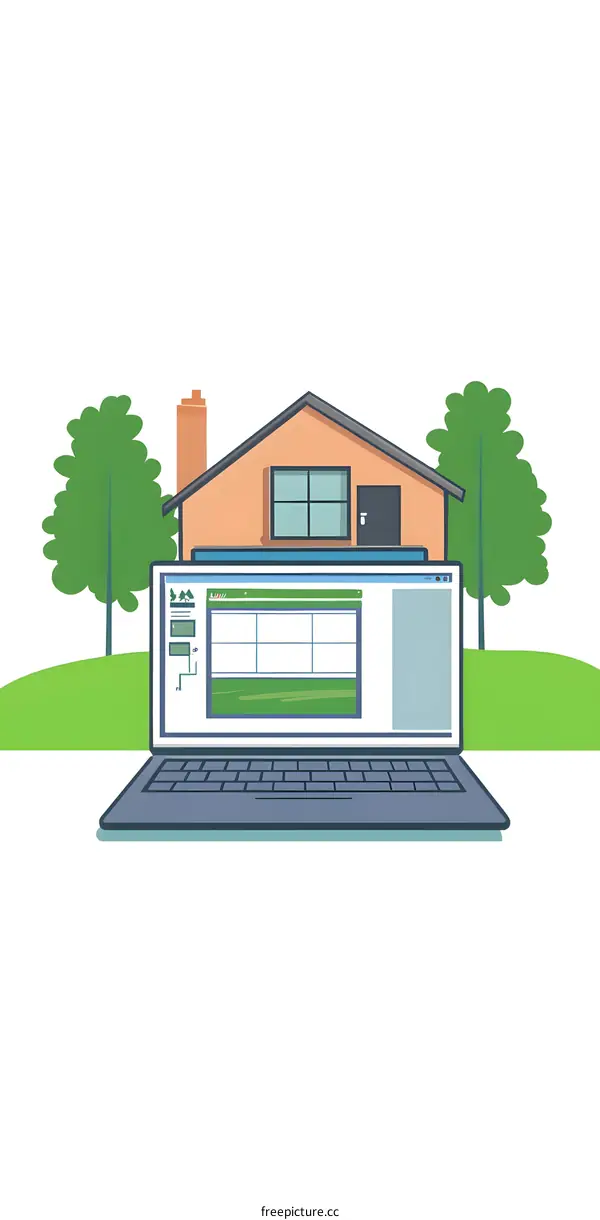 Laptop on the Grass with House in the Background