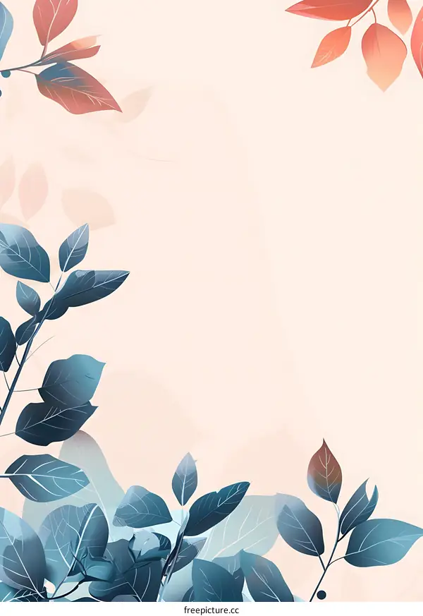 Blue and Red Leaves Watercolor Illustration