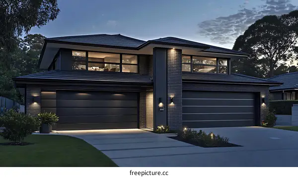 Modern House Exterior at Dusk