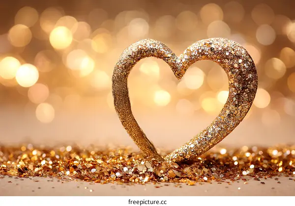Golden Heart with Sparkling Background
