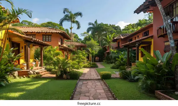 Terraced houses with palm trees