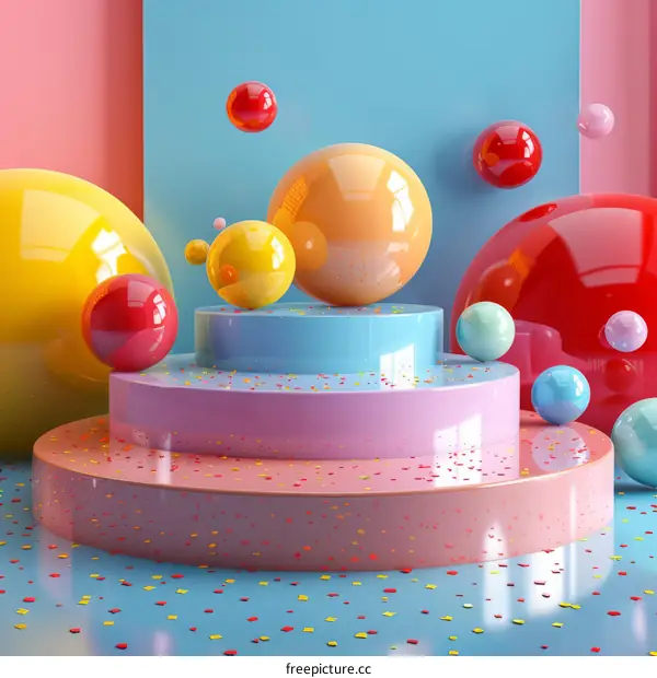 Colorful Geometric Shapes and Balls Illustration