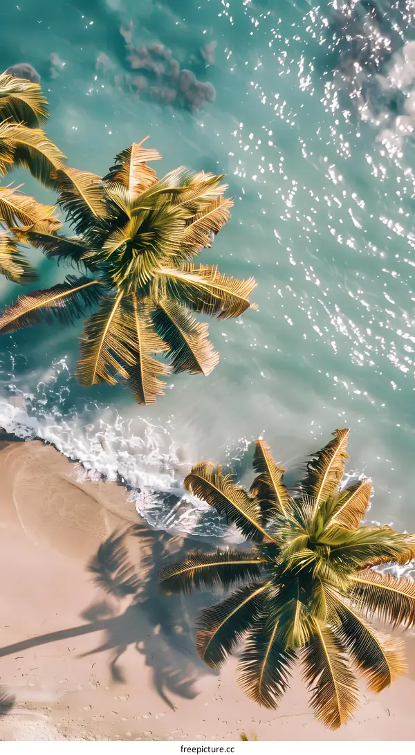 Aerial View of Palm Trees on a Beach