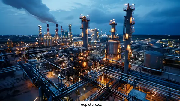 Oil refinery at night