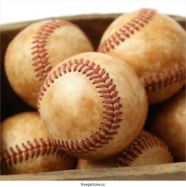 Vintage Baseball Balls in a Wooden Box