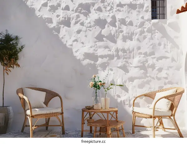 Minimalist Patio Furniture Set With White Wall Background