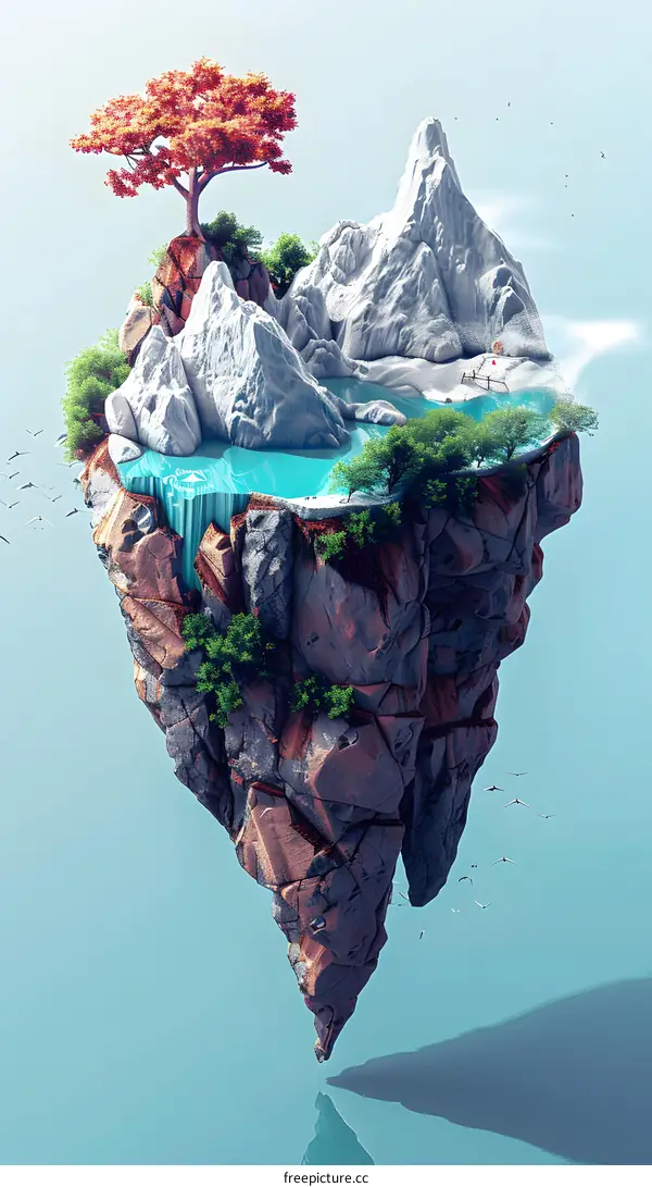 Floating Island With Trees and Mountains