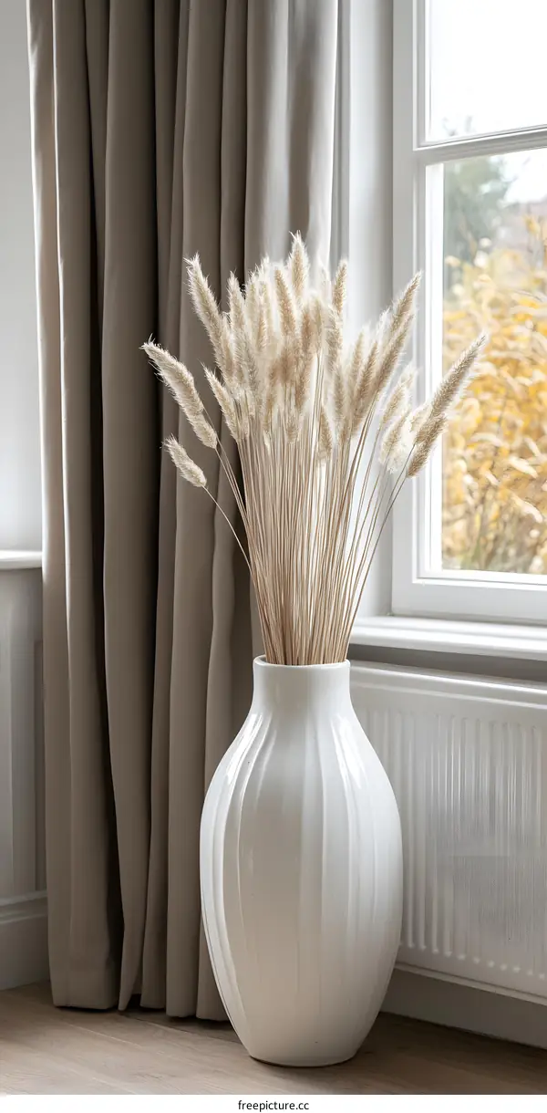 White Vase with Dried Pampas Grass