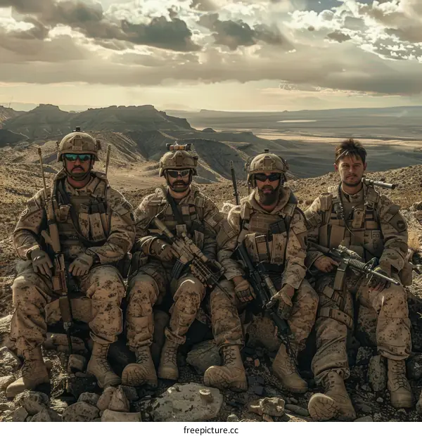 Four soldiers in the desert