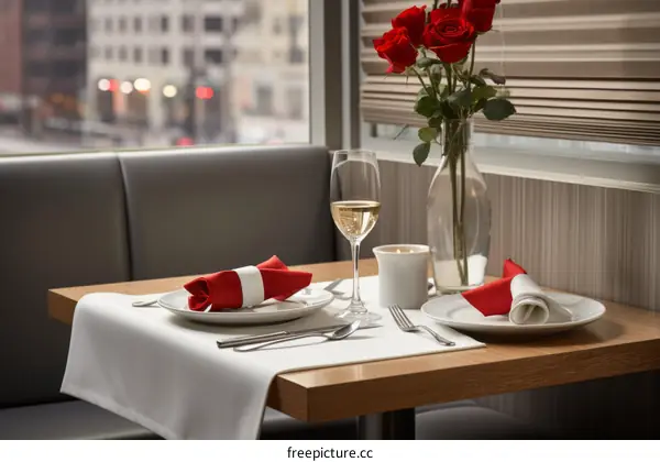 Romantic Table Setting for Two near City with Window View