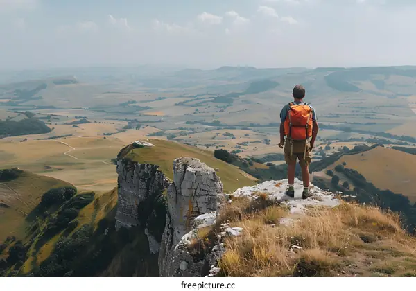 hiker on the rock enjoying the landscape view