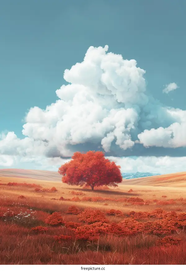 Lonely Tree on the Field in Autumn