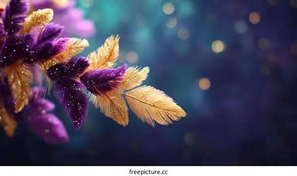 Sparkling Purple and Gold Decorative Feathers