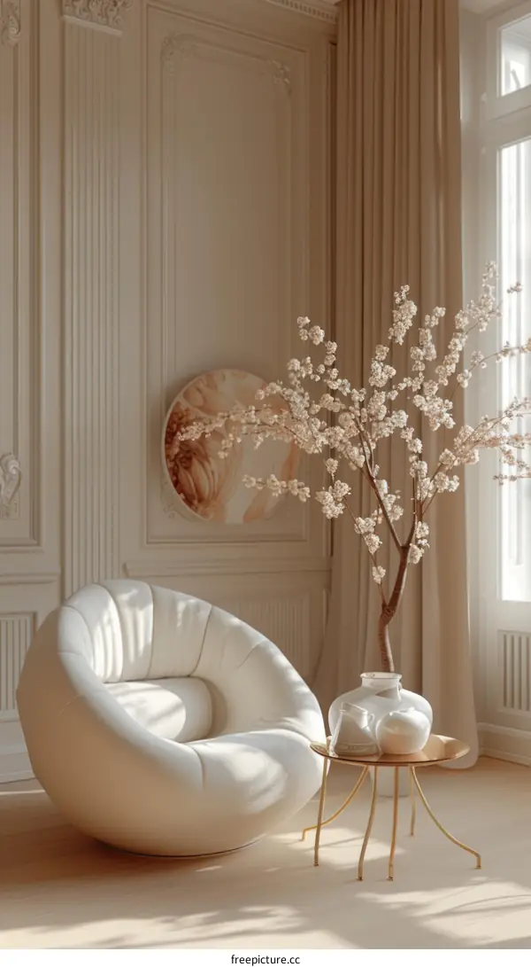 Creamy Living Room Interior with Stylish Decor