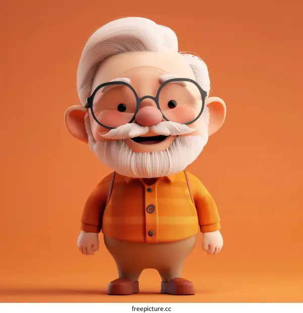 Cheerful cartoon grandpa with white hair and mustache