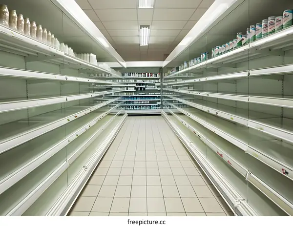 Empty Supermarket Shelves in a Grocery Store