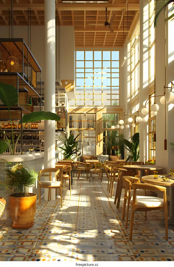 Sunlight Through the Windows in a Restaurant Interior