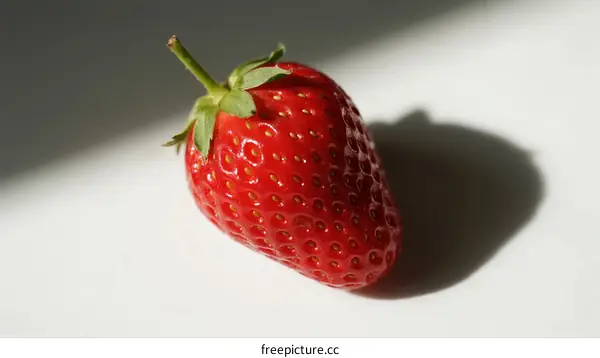Juicy Red Strawberry with Green Leaf on White Background