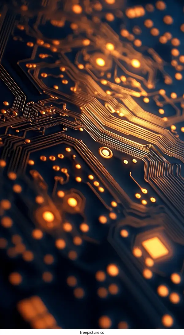 Close-up View of Illuminated Circuit Board Technology
