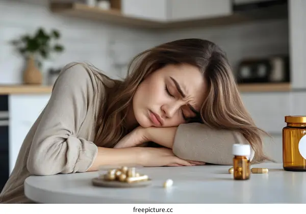 Woman Suffering from Depression and Anxiety with Pills