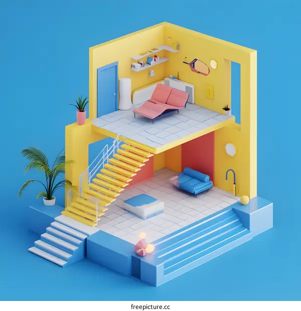 Minimalist 3D Illustration of a Modern Home Interior