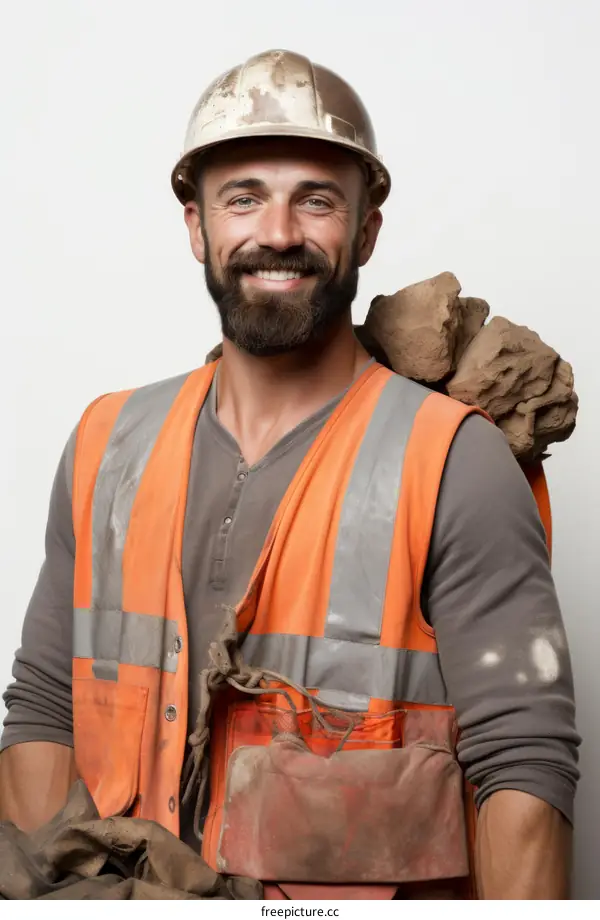 Portrait of a smiling construction worker wearing a hard hat and safety vest