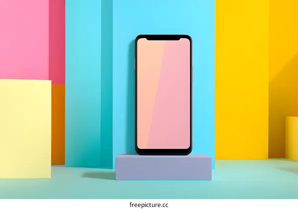 Mobile Phone Mockup With Colorful Background