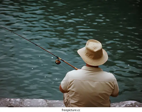 Man Fishing From the River Bank
