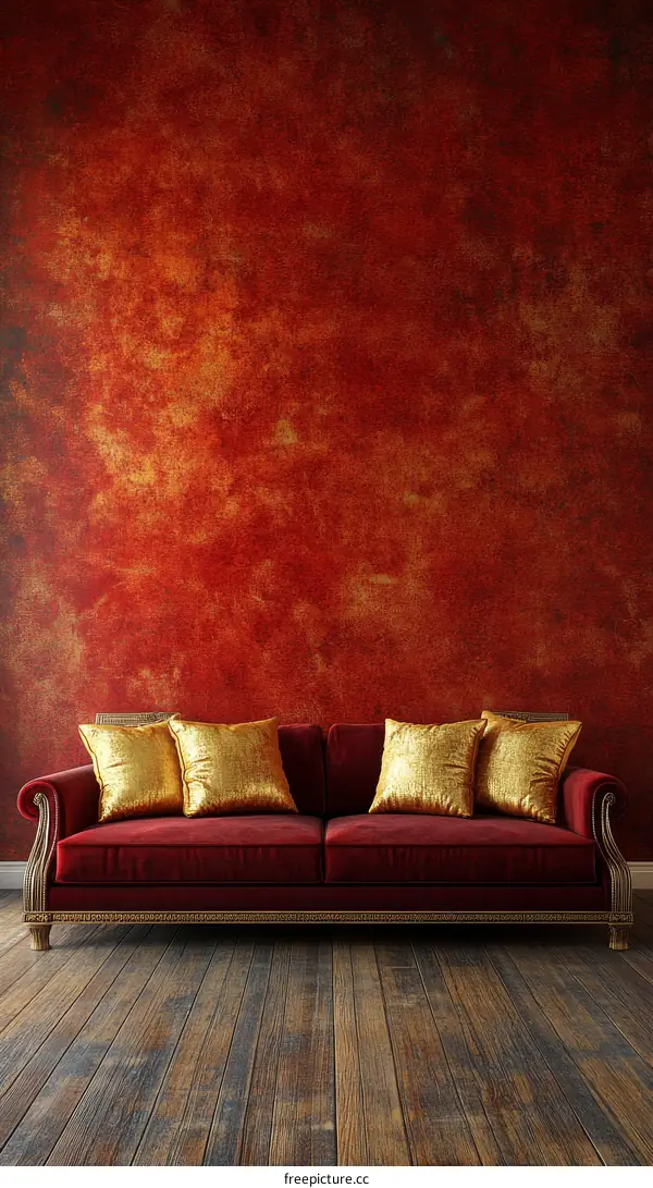 Red Velvet Sofa in Antique Room