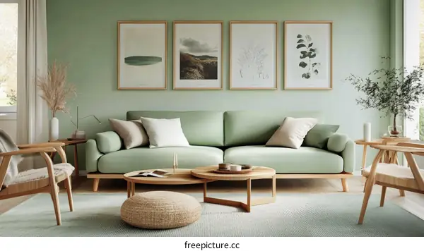 Modern Green Living Room Interior Design Illustration