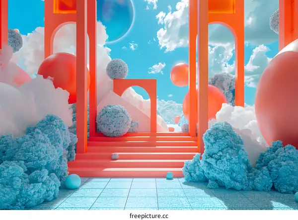 Geometric Shapes Under Blue Sky and White Clouds