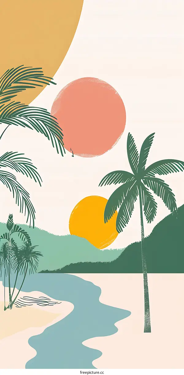 Minimalist Tropical Sunset Illustration
