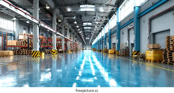 Large Industrial Warehouse Interior with Pallet Storage