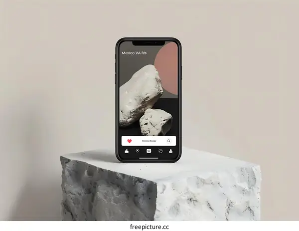 Smartphone Display With  Rocks Minimalist Background