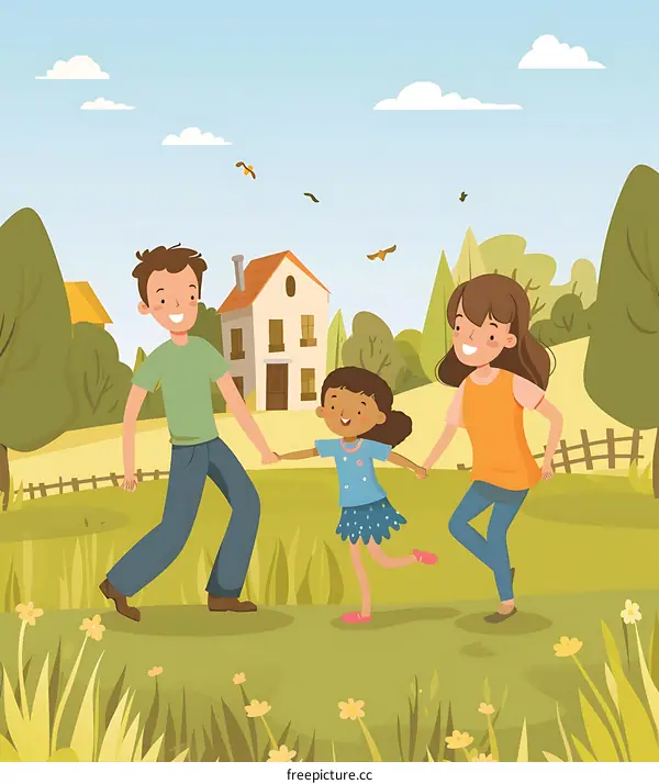 Happy Family Walking in the Park