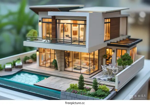 Detailed Modern House Model with Pool