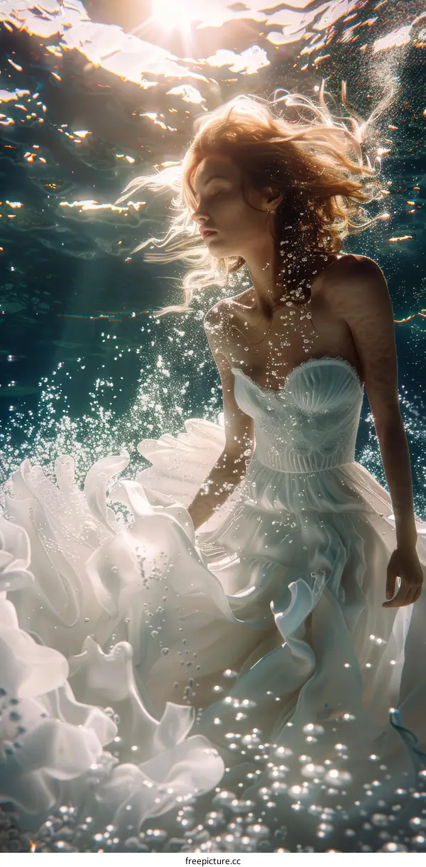 Underwater Woman in White Wedding Dress