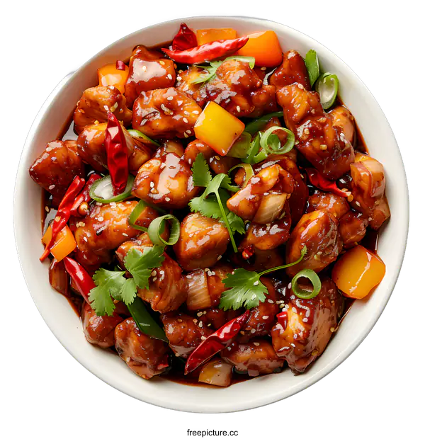 [Transparent Background PNG]kung pao chicken in white bowl
