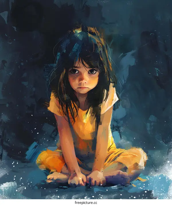 An illustration of a sad girl sitting on the ground