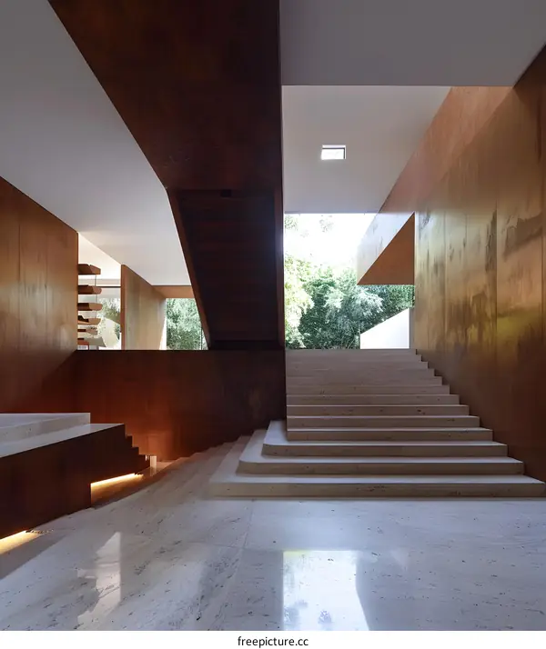 Modern Interior Design with Stone Stairs and Wooden Walls