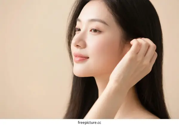 Young Asian Woman with Long Black Hair and Soft Skin