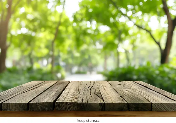 Wooden Tabletop in a Park Background