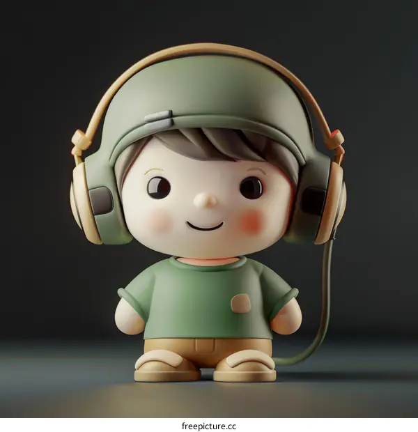 3D illustration of a smiling boy wearing headphones