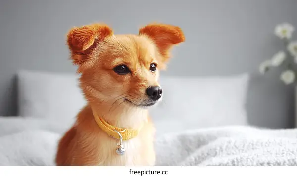 Adorable Puppy Posing on a Bed