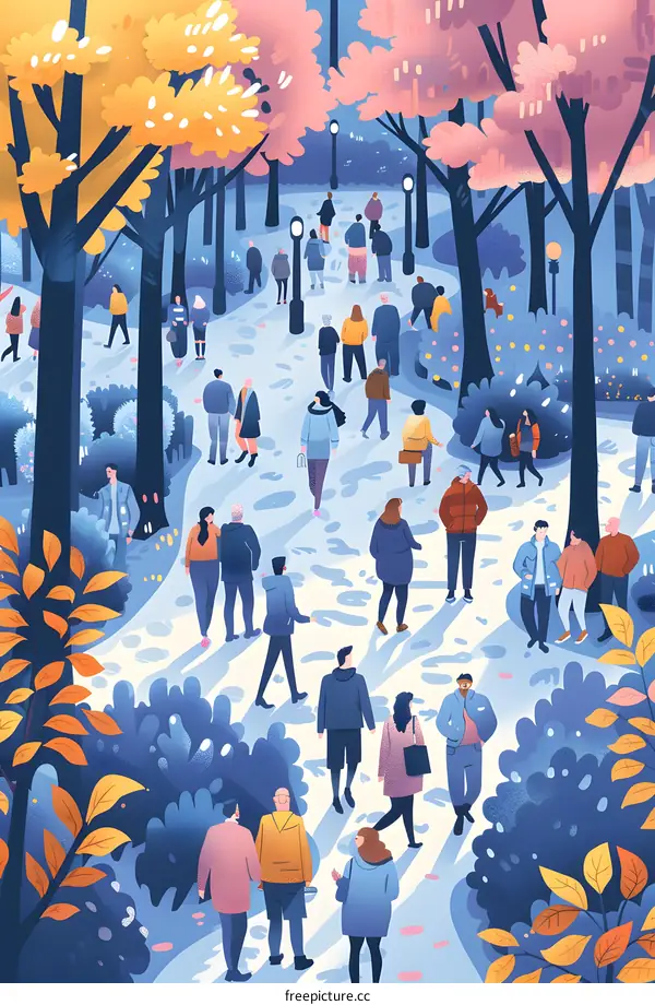 People Walking in a Park with Autumn Leaves