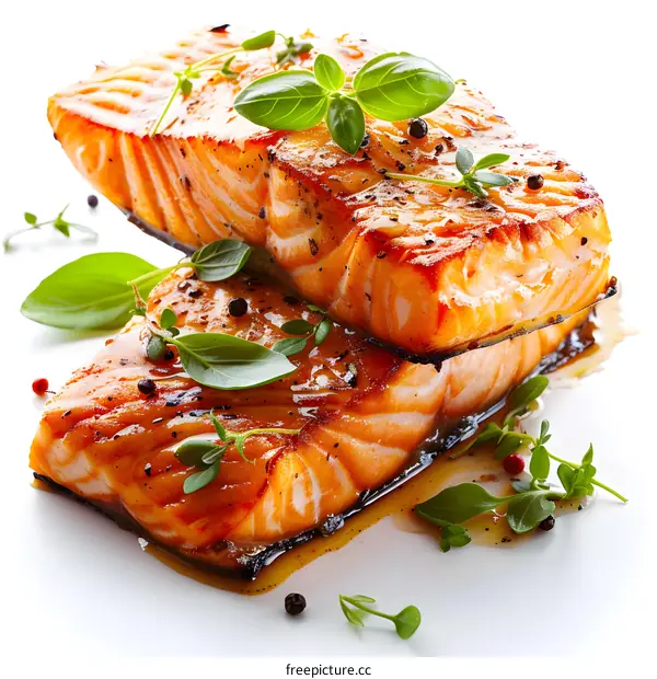 A delicious and healthy meal of grilled salmon with herbs and spices